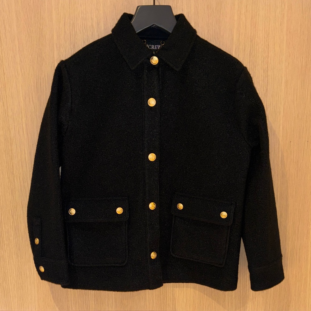 J. Crew Bouclé Shirt-Jacket in Black.